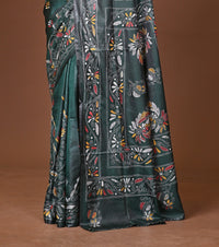 Blended Silk Kantha Stitch Saree Green