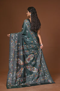 Blended Silk Kantha Stitch Saree Green