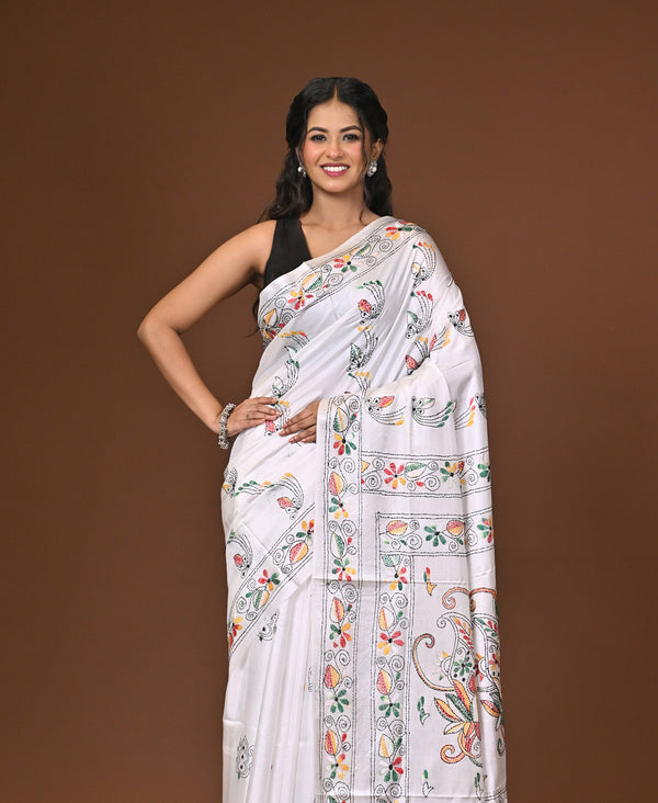 Blended Silk Kantha Stitch Saree