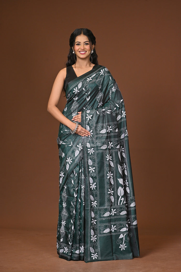 Blended Silk Kantha Stitch Saree