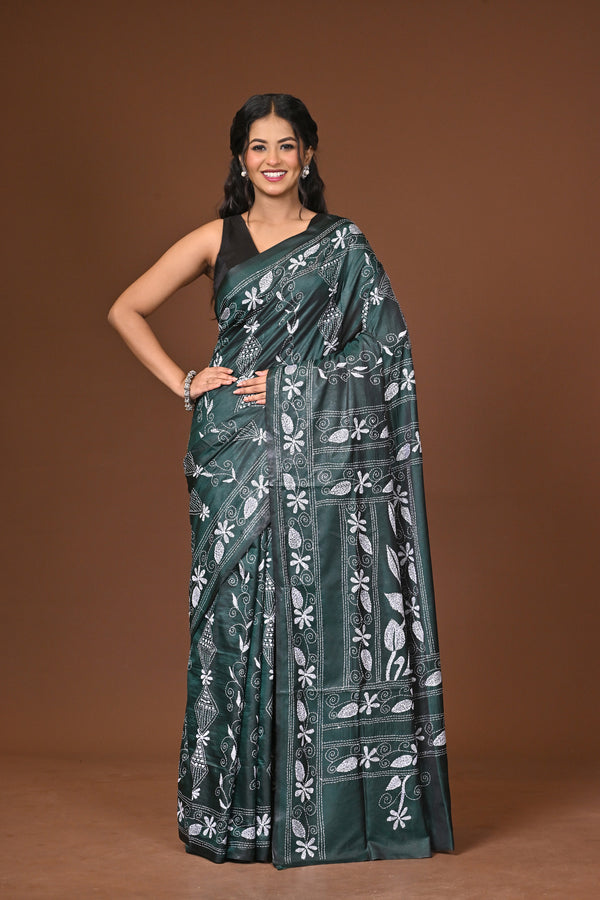 Blended Silk Kantha Stitch Saree