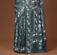 Blended Silk Kantha Stitch Saree Green