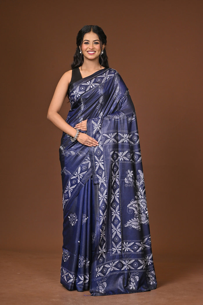 Blended Silk Kantha Stitch Saree