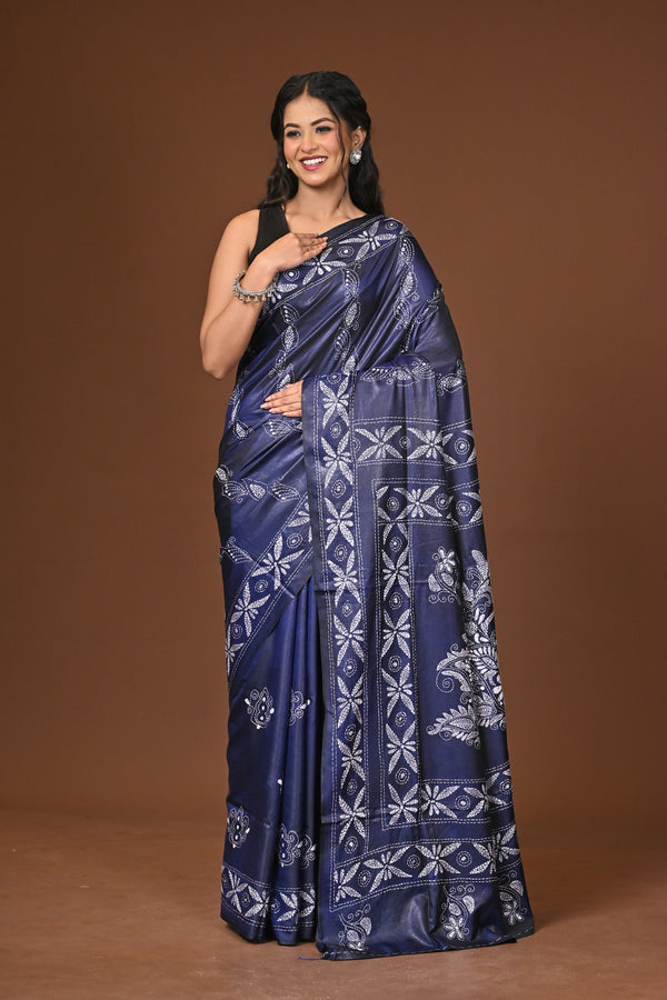 Blended Silk Kantha Stitch Saree