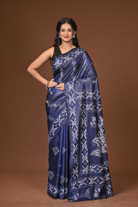 Blended Silk Kantha Stitch Saree Blue