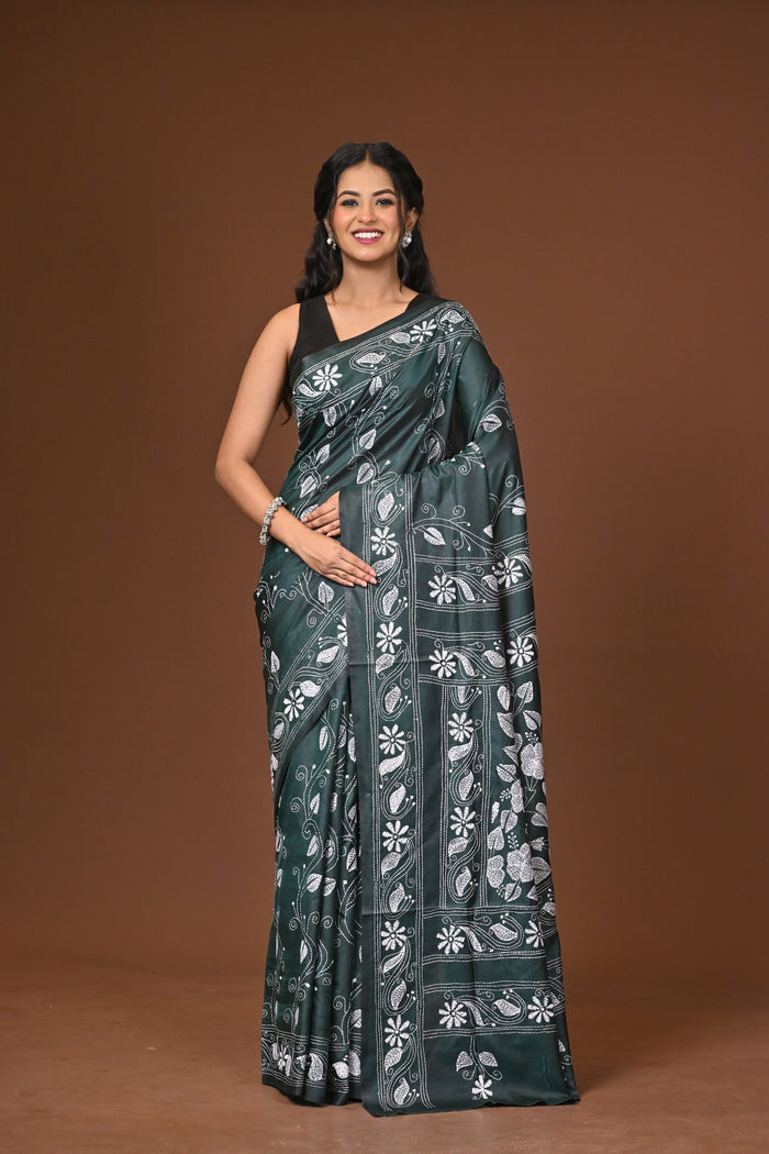 Blended Silk Kantha Stitch Saree
