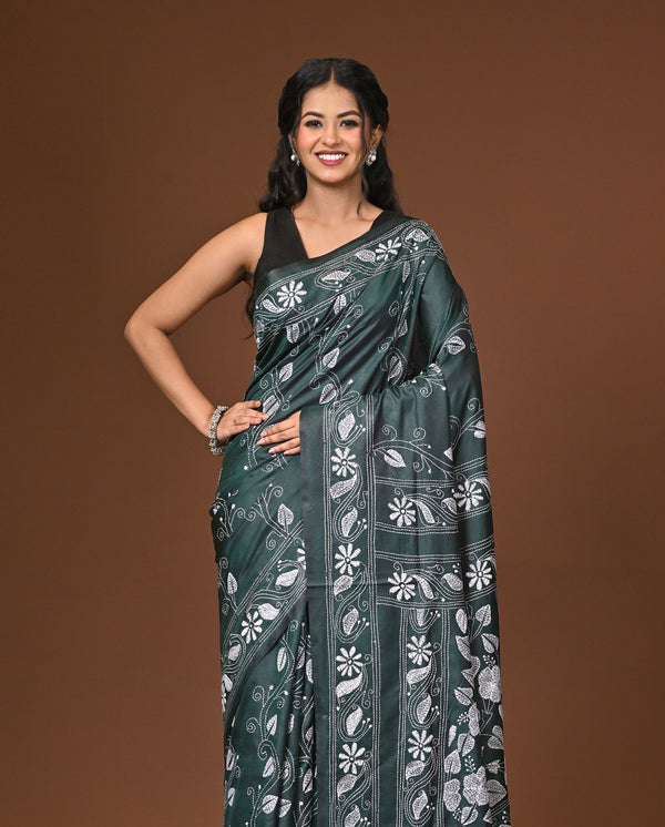 Blended Silk Kantha Stitch Saree