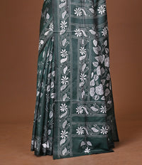 Blended Silk Kantha Stitch Saree Green