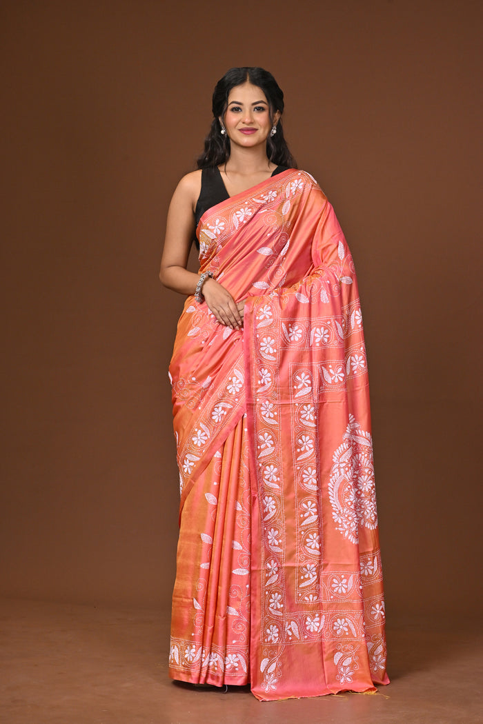 Blended Silk Kantha Stitch Saree