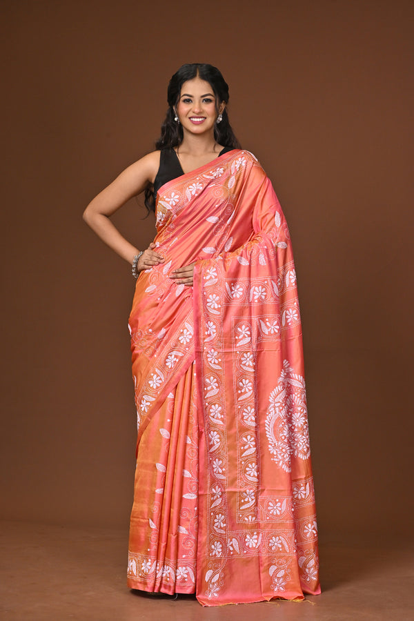 Blended Silk Kantha Stitch Saree