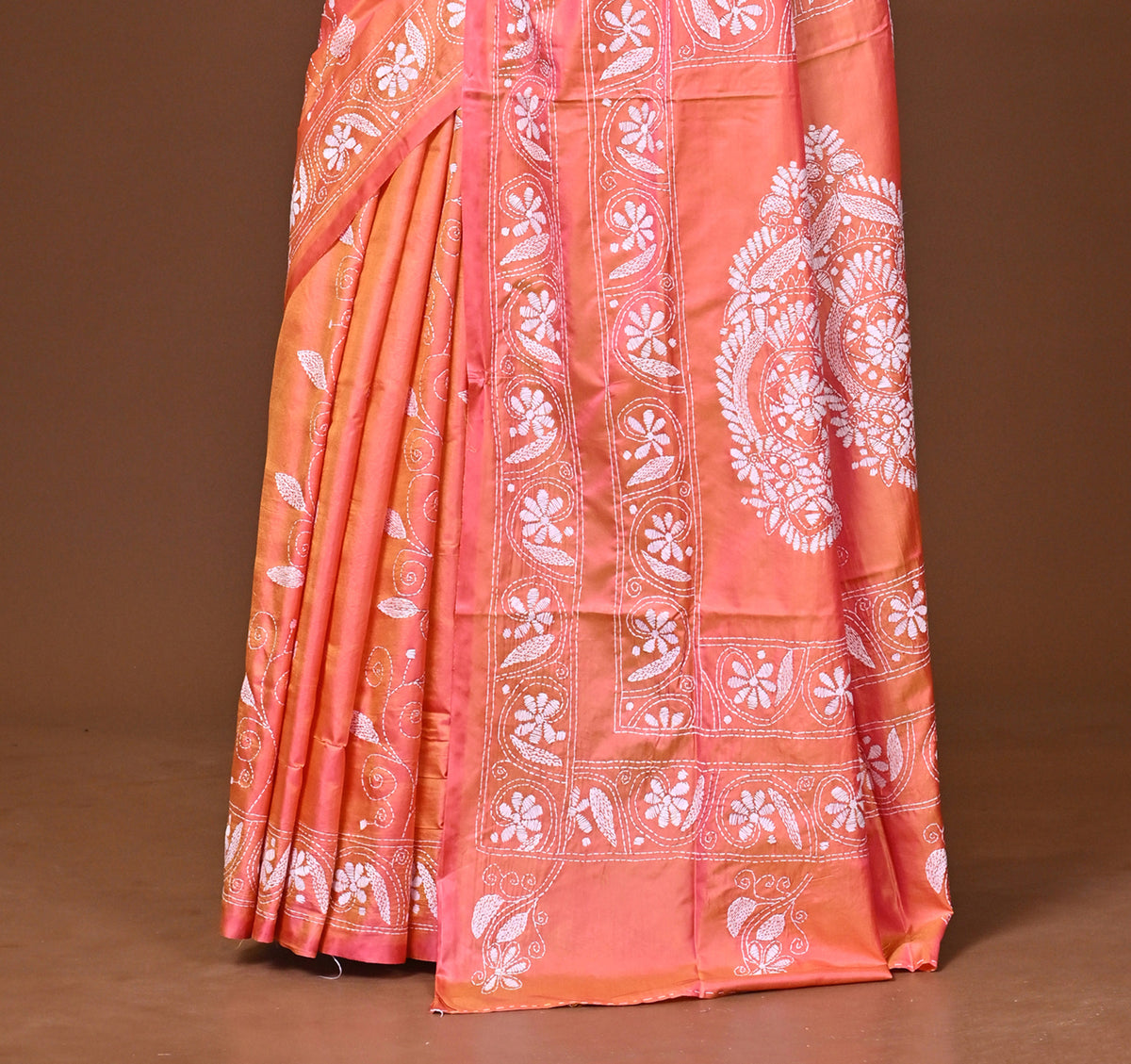 Blended Silk Kantha Stitch Saree Pink