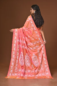 Blended Silk Kantha Stitch Saree Pink