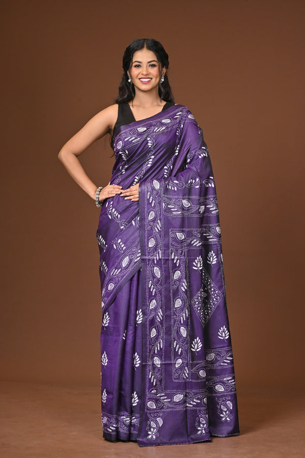 Blended Silk Kantha Stitch Saree