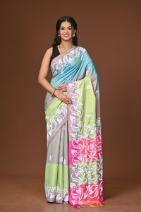 Blended Silk Kantha Stitch Saree Multicolor