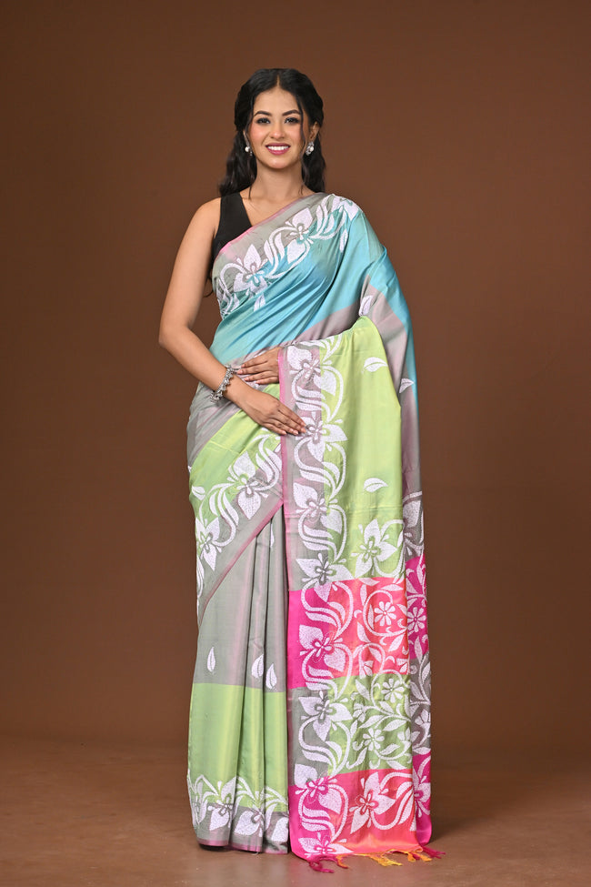 Blended Silk Kantha Stitch Saree