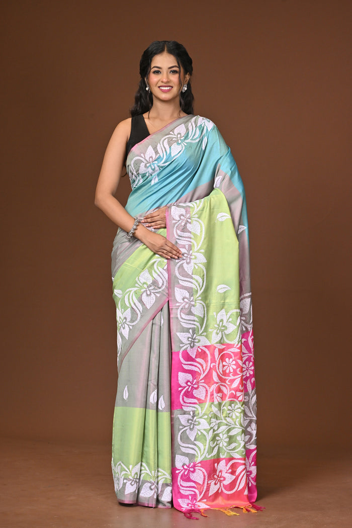 Blended Silk Kantha Stitch Saree