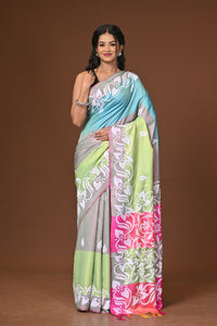 Blended Silk Kantha Stitch Saree Multicolor