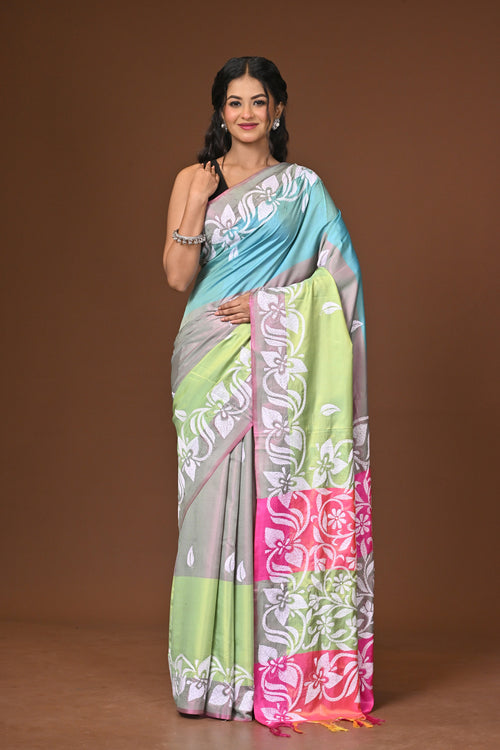 Blended Silk Kantha Stitch Saree