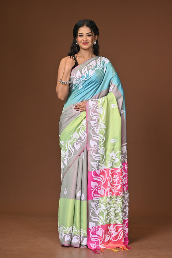 Blended Silk Kantha Stitch Saree