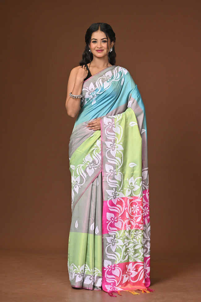 Blended Silk Kantha Stitch Saree