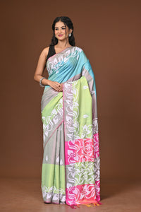 Blended Silk Kantha Stitch Saree Multicolor