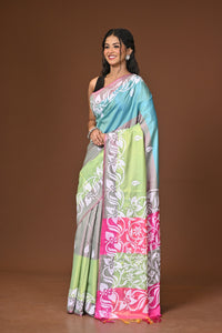 Blended Silk Kantha Stitch Saree Multicolor