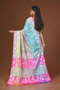 Blended Silk Kantha Stitch Saree Multicolor