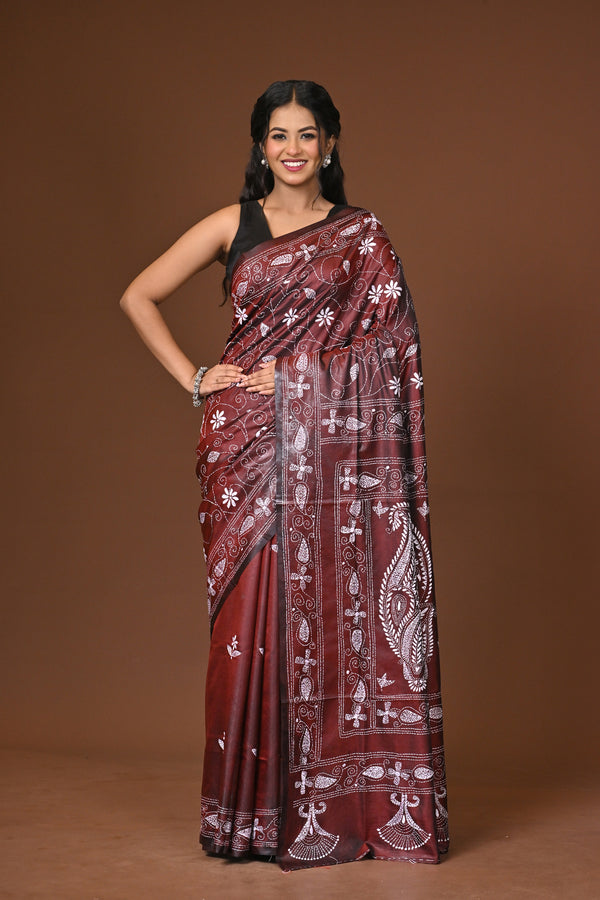 Blended Silk Kantha Stitch Saree