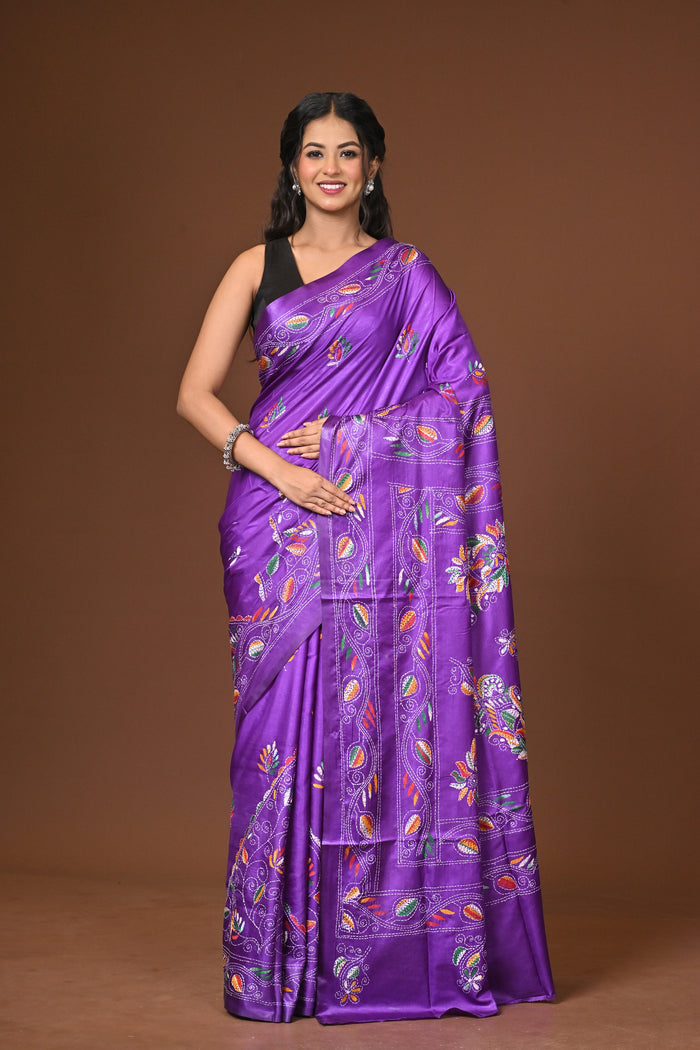 Blended Silk Kantha Stitch Saree