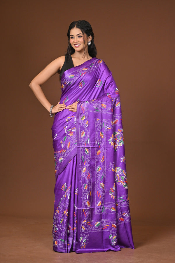 Blended Silk Kantha Stitch Saree