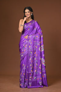 Blended Silk Kantha Stitch Saree Purple