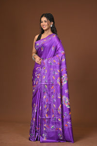 Blended Silk Kantha Stitch Saree Purple