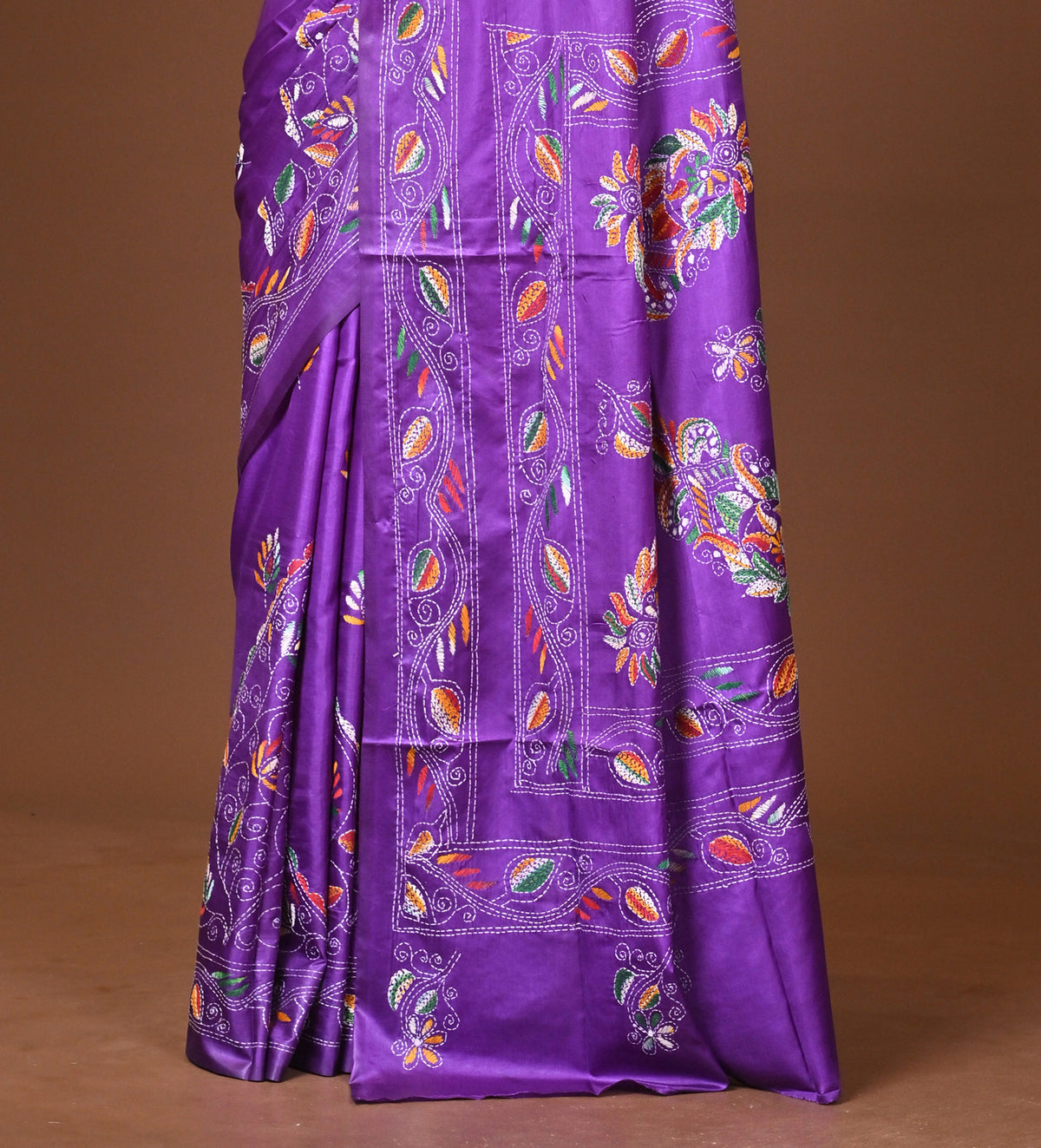 Blended Silk Kantha Stitch Saree Purple