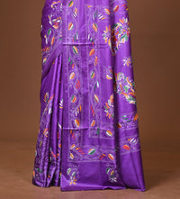 Blended Silk Kantha Stitch Saree Purple