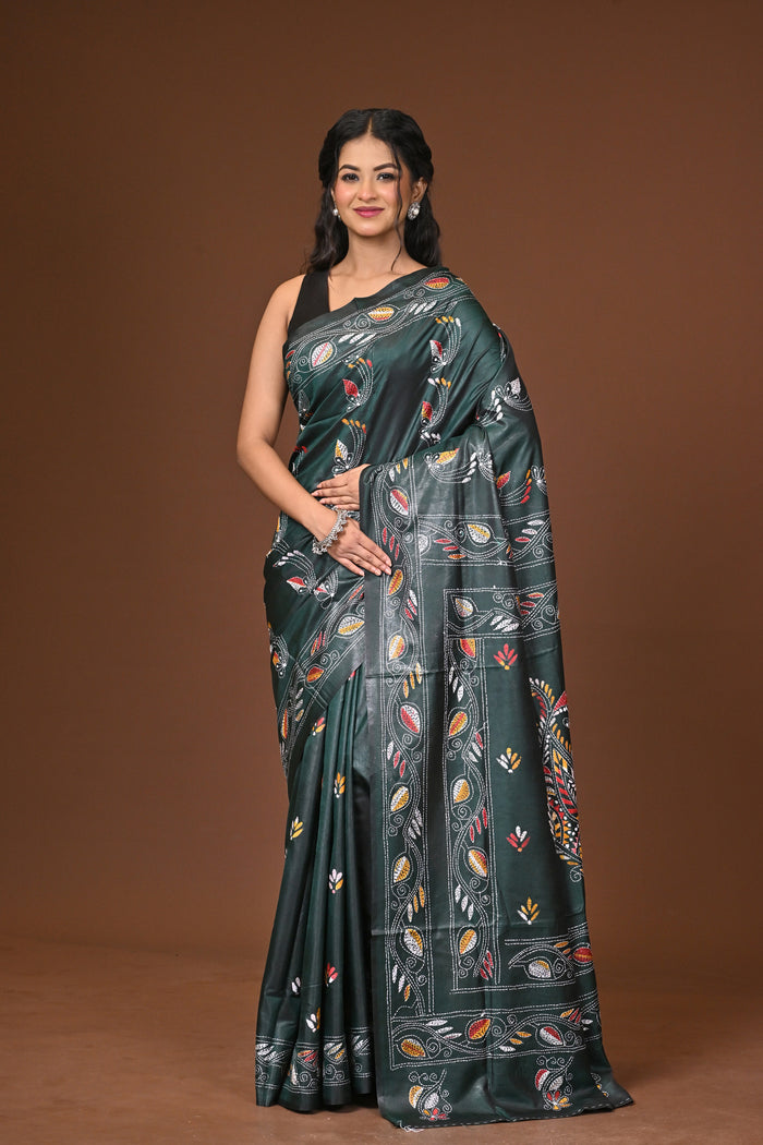 Blended Silk Kantha Stitch Saree