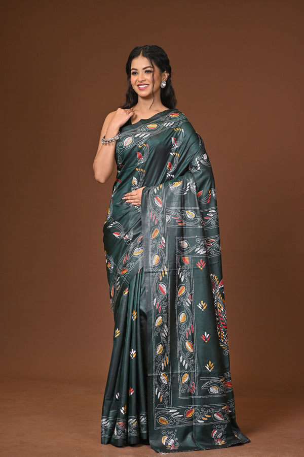 Blended Silk Kantha Stitch Saree