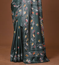 Blended Silk Kantha Stitch Saree Green