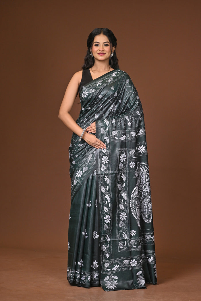 Blended Silk Kantha Stitch Saree