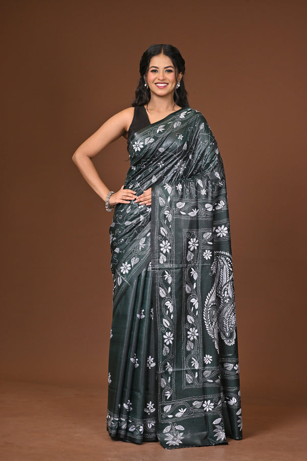 Blended Silk Kantha Stitch Saree