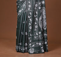 Blended Silk Kantha Stitch Saree Green