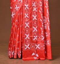 Blended Silk Kantha Stitch Saree Red
