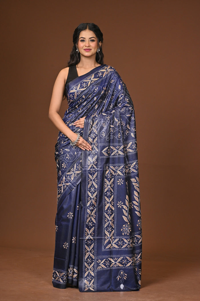 Blended Silk Kantha Stitch Saree