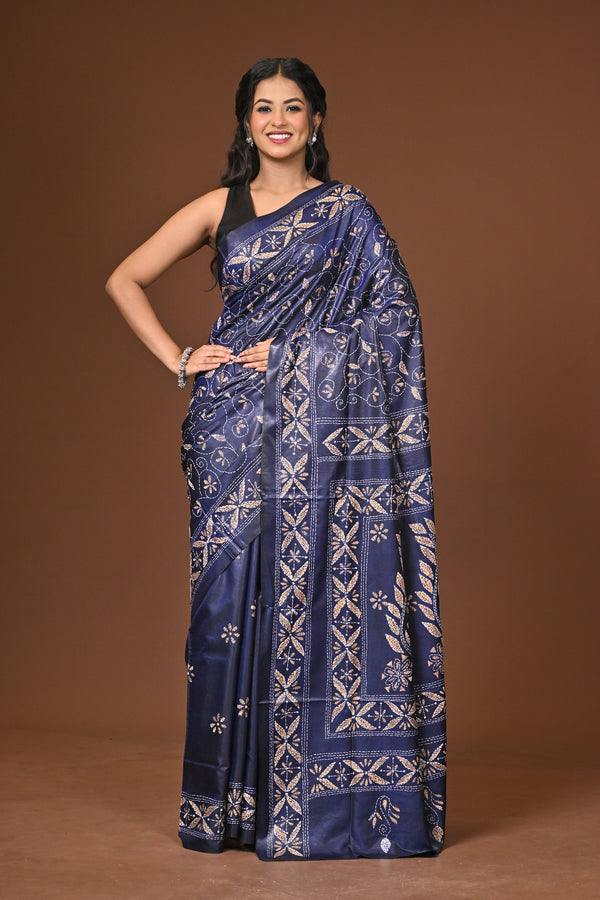 Blended Silk Kantha Stitch Saree