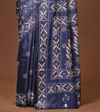 Blended Silk Kantha Stitch Saree Blue
