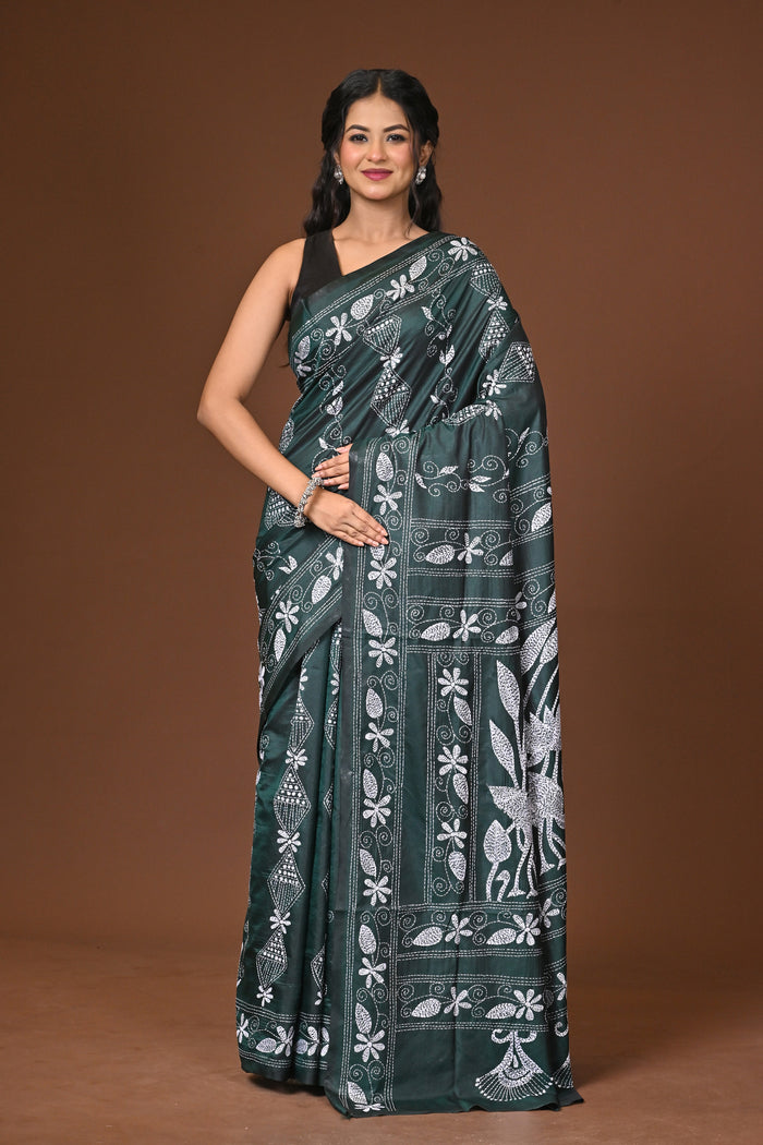 Blended Silk Kantha Stitch Saree