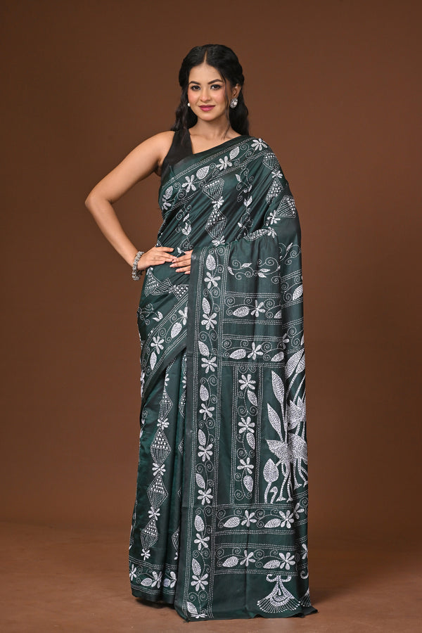 Blended Silk Kantha Stitch Saree