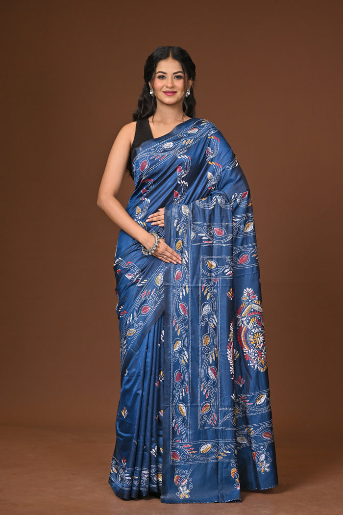 Blended Silk Kantha Stitch Saree