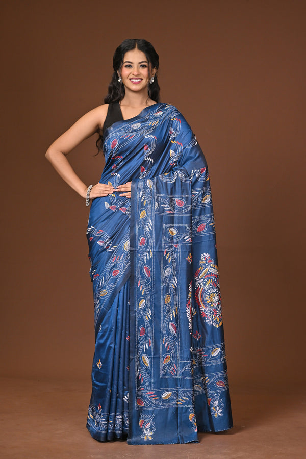 Blended Silk Kantha Stitch Saree