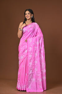 Blended Silk Kantha Stitch Saree Pink