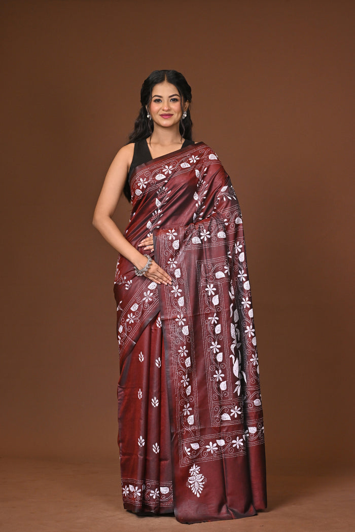Blended Silk Kantha Stitch Saree